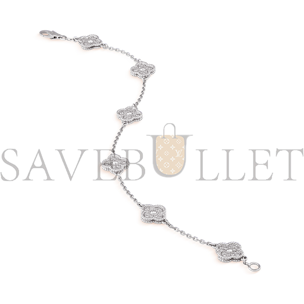 VAN CLEEF ARPELS SWEET ALHAMBRA BRACELET, 6 MOTIFS - WHITE GOLD, DIAMOND  VCARO85700